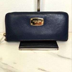 Michael Kors Navy Blue Leather Zip Around Long Wallet